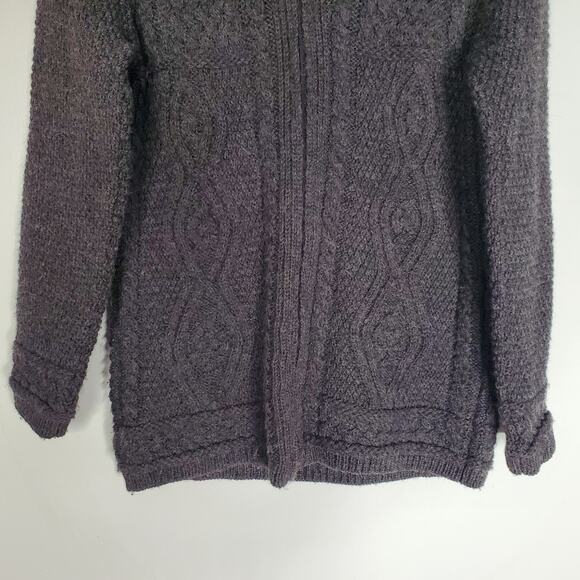 Aran Mor 100% Merino Wool Full Zip Cable Knit Sweater Gray Ireland Size Medium - Picture 7 of 11